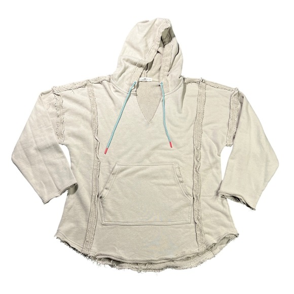 NATURAL LIFE Tops - Natural Life Raw Edge Cotton French Terry Pullover Hoodie Women's L/XL Beige